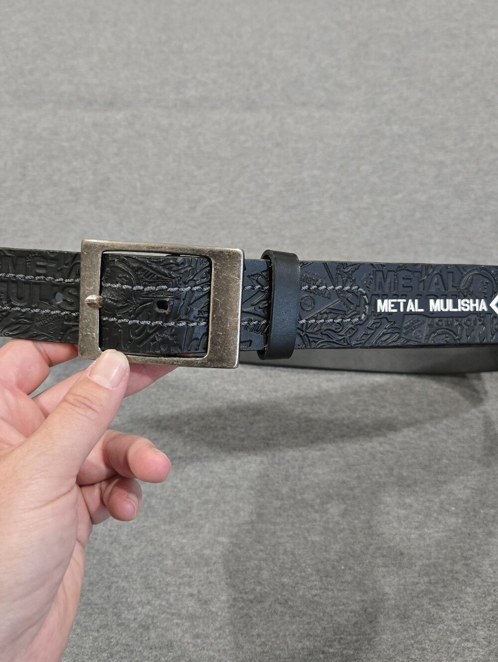 Metal Mulisha Belt Mens Large 36-40 Black Embossed Logo Square Silver Buckle Y2K